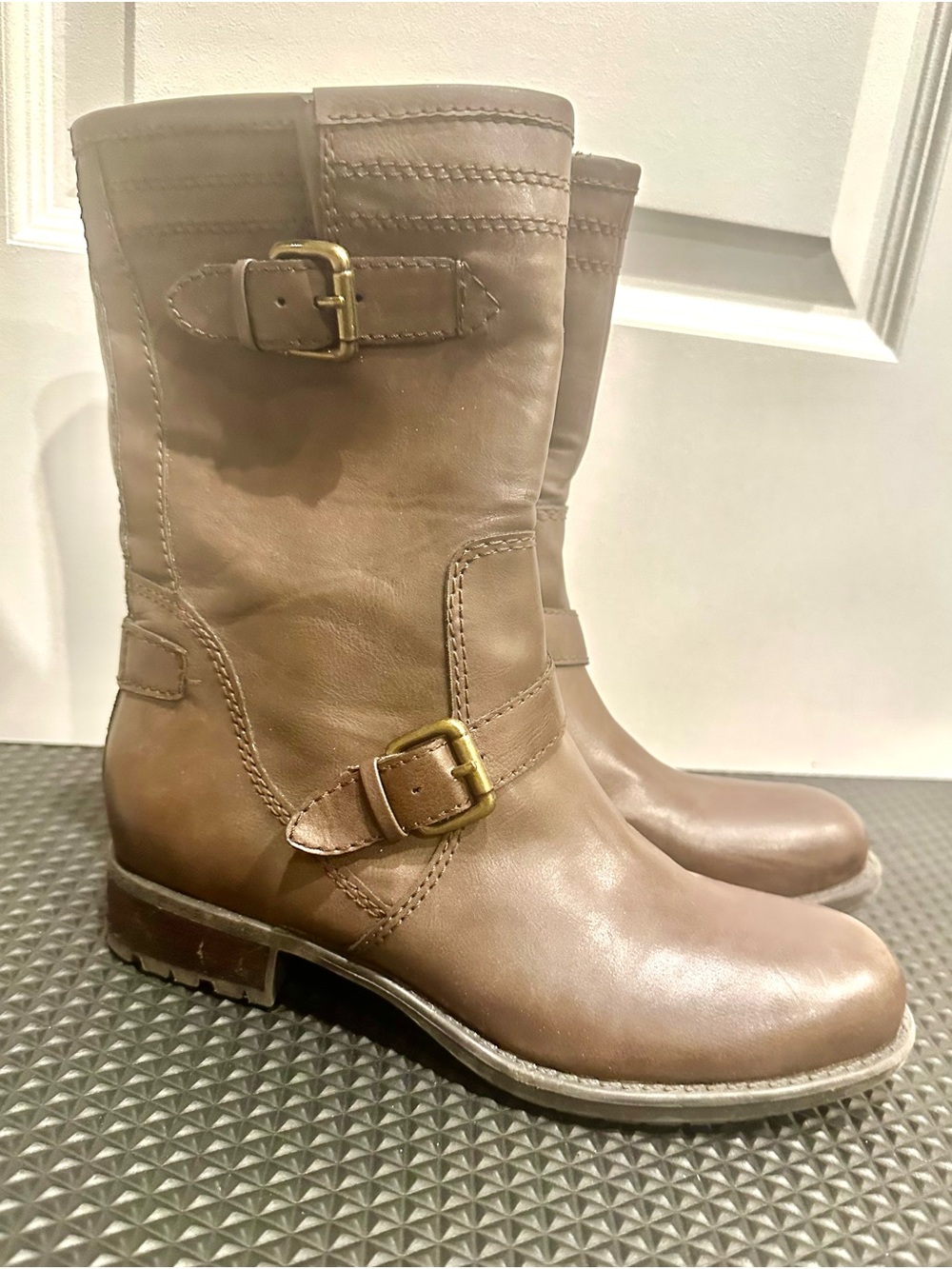 Franco Sarto Tan Leather Mid-Calf Buckle Boots